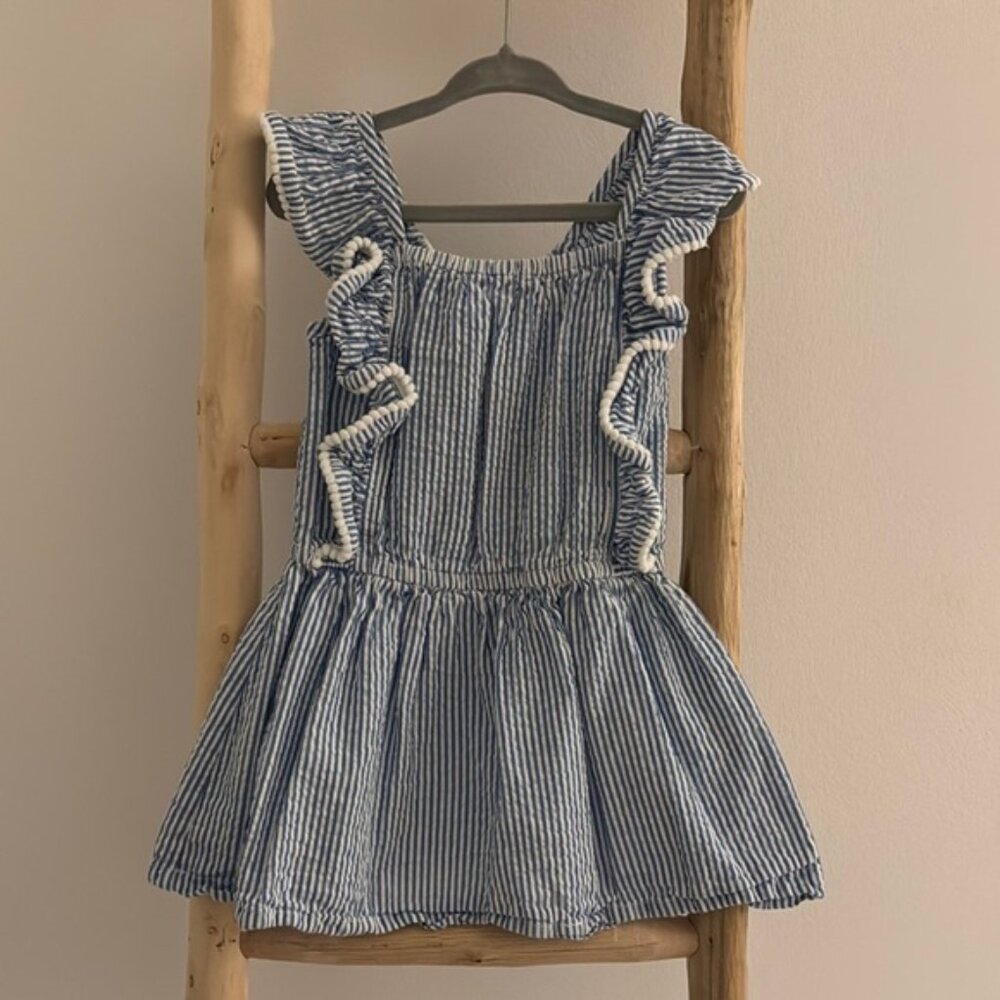 Striped Ruffle Sleeve Tunic Dress